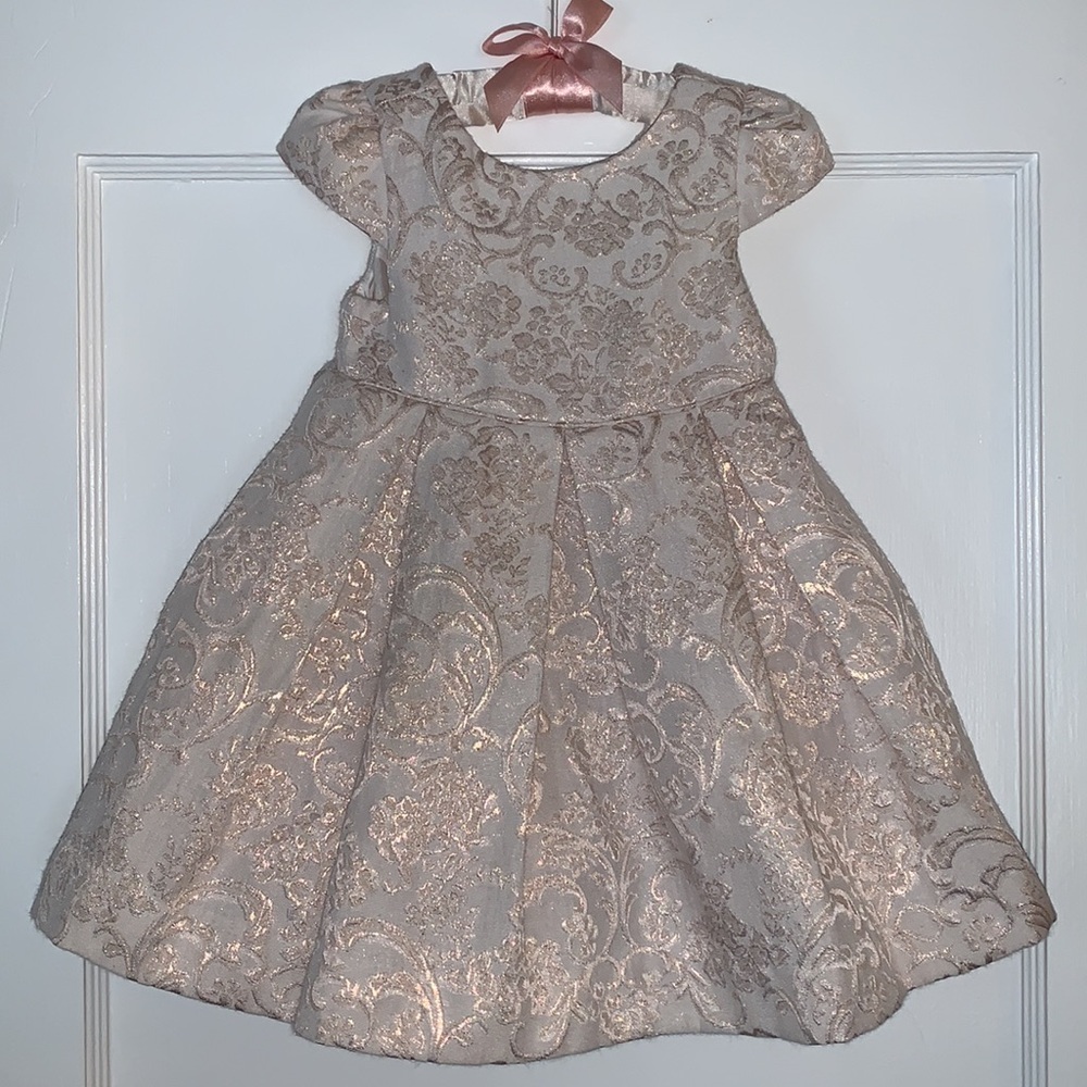 Janie and Jack Floral Jacquard Dress Pink/Rose Gold Dress EUC 6-12M